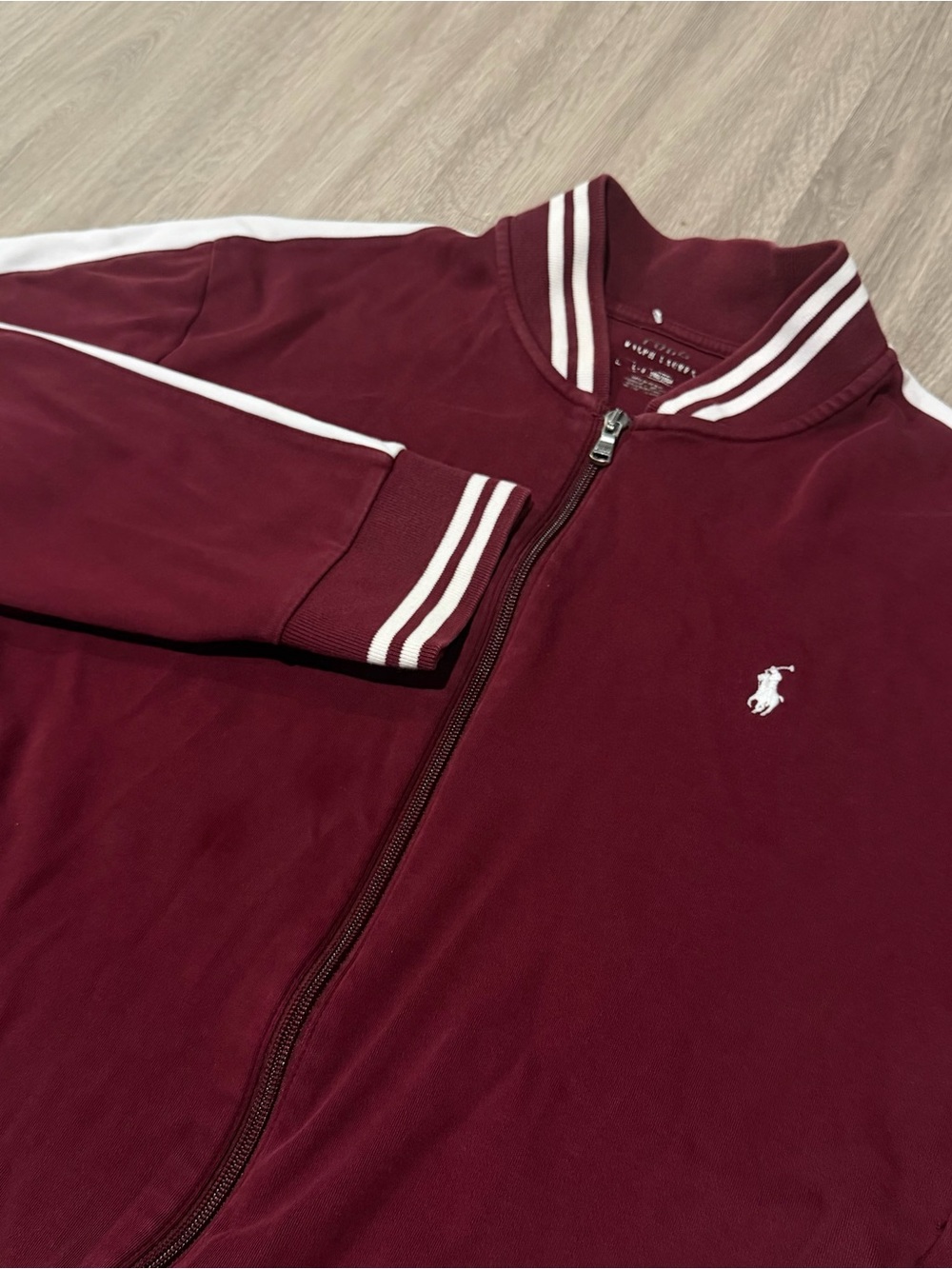 Polo Ralph Lauren Track Jacket Sz L Mens Burgundy Full Zip Pony Logo Double Knit